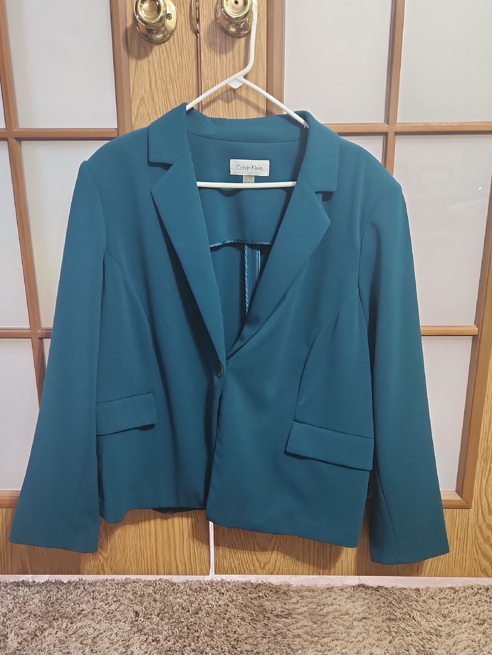 Calvin Klein Teal Women's Blazer Jacket With Gold Buttons, Size 22W